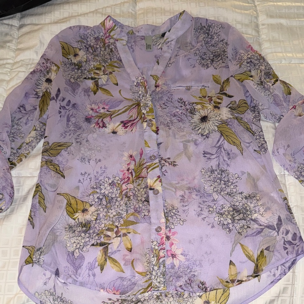 KUT Floral Lavender sheer Blouse